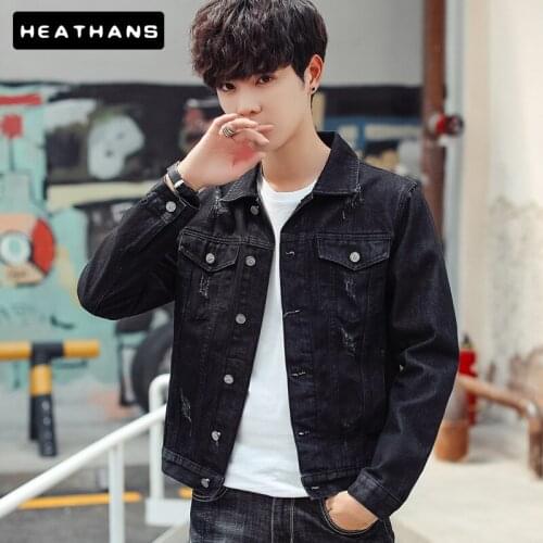 Spring Autumn Jean Jacket Mens Black Solid Color Denim Jacket For Youth Mens Korean Loose Handsome Jean Clothes Male Casual Top