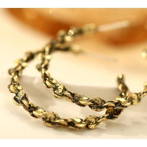 Retro Twist Metal Hoop Earrings For Women Girl Fashion Statement Old Gold Round Earring Vintage Jewelry Christmas Gift