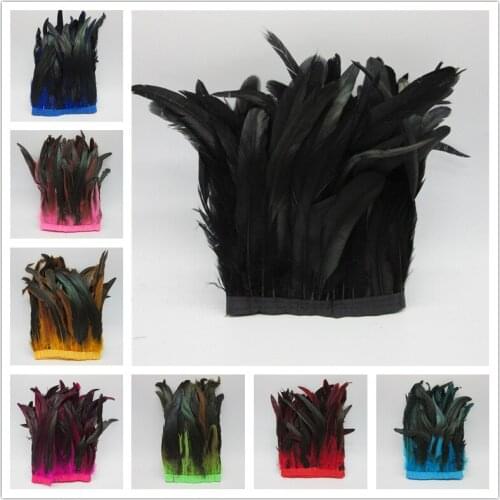 YY-tesco 20 Yards Cock Tail Feather Trims Ribbon 25-30cm/10-12 inch Sewing Dress Party Clothing Decoration Crafts Feathers Trim