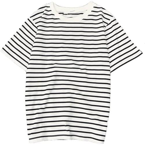Summer Women Hot Sale Striped T-Shirt Fashion Casual Loose Women Bottom T-Shirt harajuku O-neck Short Sleeve women T-Shirt