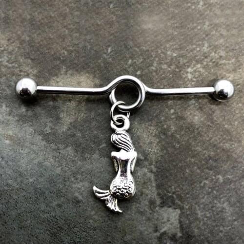 2PCS Steampunk Mermaid Ear Piercing For Women Industrial Piercing Barbells Ear Studs Earrings Plugs Unique Design Body Jewelry