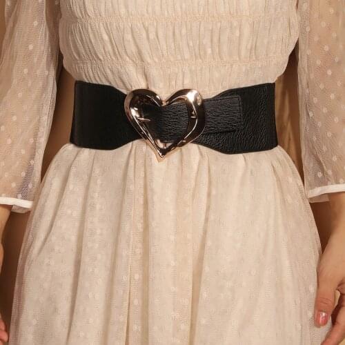 Ladies BeltBelts for Women Black Waist Elastic Ladies Band Round Heart Shape Buckle Decoration Coat Sweater Fashion Dress Rice