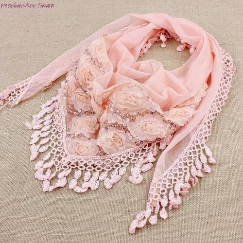 1PC New Fashion Female Women Tassel Shawls And Scarves Autumn Women Silk Flower Lace Triangle Pendant Scarf Fashion Women Scarf