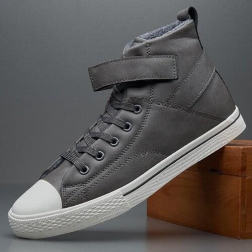 Winter High Quality Designer Fashion Men High top solid Leather Casual Shoes Trend Flats keep warm fur Shoes A31-94