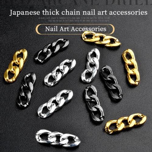 Gold, Silver and Black Twosection Three-section Chain Nail Chain Fashion Metal Small Nail Art Decoration DIY Jewelry Accessories