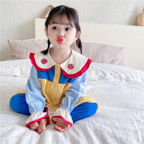 2021 Spring Girl Cartoon Snow White Contrast Color Apple Long-sleeved Trousers Pajamas Two-piece Home Wear Suit