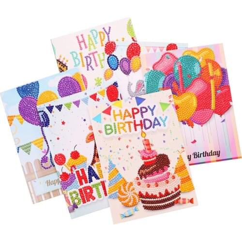6-8 pcs Cartoon Greeting Cards DIY Diamond Painting Birthday Paper Handmade Postcards Craft Embroidery Birthday christmas Gifts