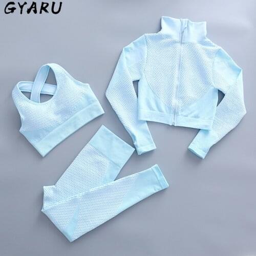 GYARU Seamless Women Yoga Set Workout Sportswear Gym Clothing Fitness Long Sleeve Crop Top High Waist Leggings Sports Suits