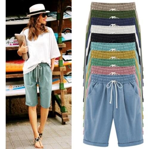 Pants Womens Trousers Summer Knee Length Harem-Pants Capris High Waist Plus Size Beach S-8XL 10 Colors Casual Dropshipping