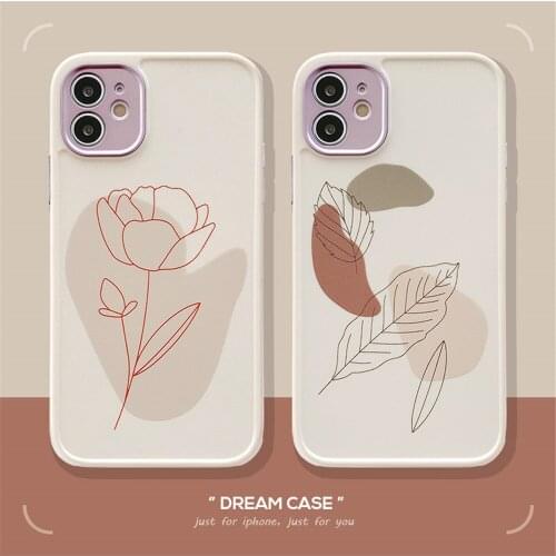New Straight Line Flower Fitted Capa Case For iPhone12Mini/11/12Pro Max XR XS Max,Soft TPU Para Cover For iPhone SE(2020)7 8Plus