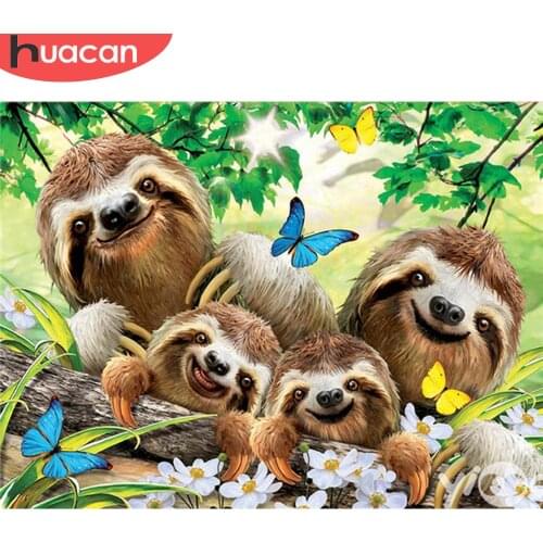 HUACAN 5D DIY Diamond Painting Sloth Animal Full Square Drill Diamond Embroidery Butterfly Art Rhinestone Craft Kit Wall Deco