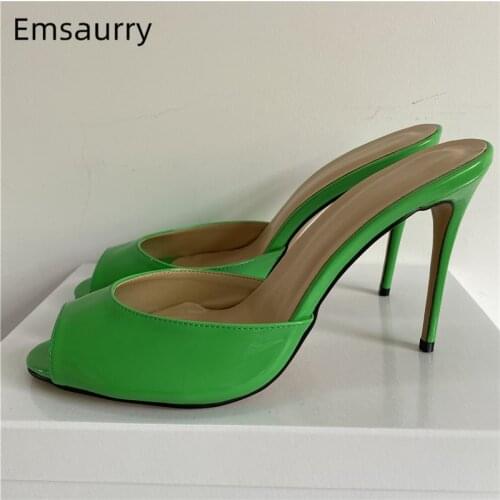 Concise Patent Leather Peep Toe Mules Lady Summer 10cm Stiletto Heel Slingbacks Slip-on Sandals For Girls Women
