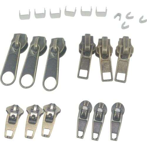 22 pieces/set Metal Zip Pullers Zipper Sliders Head Zipper Replacement Accessories Bronze
