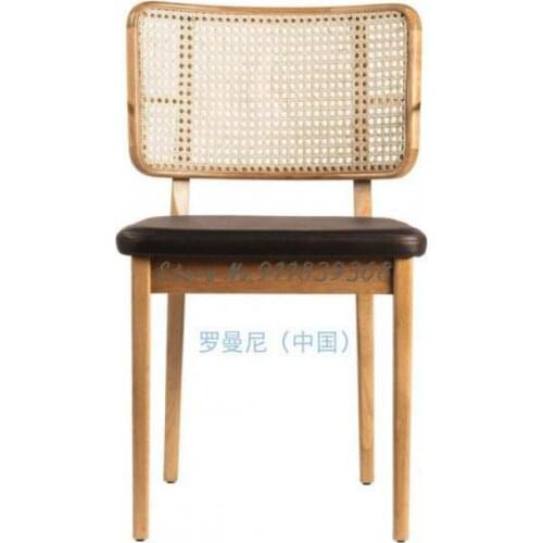 New Chinese solid wood dining chair Nordic luxury hotel coffee restaurant leisure negotiation chair rattan desk computer chair