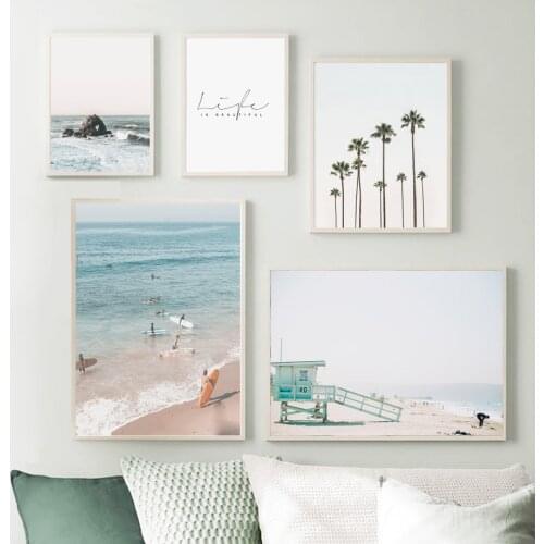 Palm Tree Sea Beach Life Quotes Wall Art Canvas Painting Nordic Posters And Prints Landscape Wall Pictures For Living Room Decor