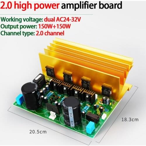 KYYSLB 150W*2 Dual AC24-32V 2.0 Channel Power Amplifier Board High Fidelity HIFi High Power Amplifier Board with Cooling Holes