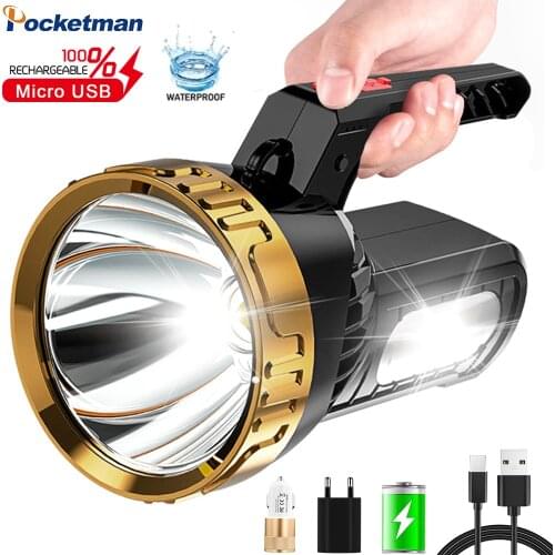 Portable Flashlight USB Rechargeable Torch Lanterna Emergency Light Outdoor Camping Light With COB Sidelight Built in Battery