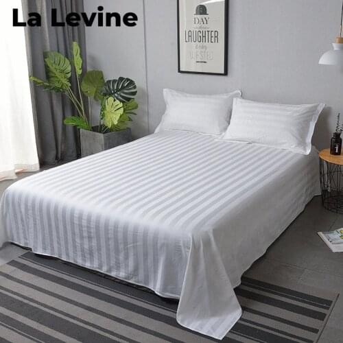 Hotel Bedding White Cotton Bed Sheet Stripes Encryption Flat Bedsheet Comfortable Breathable Beauty Salon Sheets Bed Linen