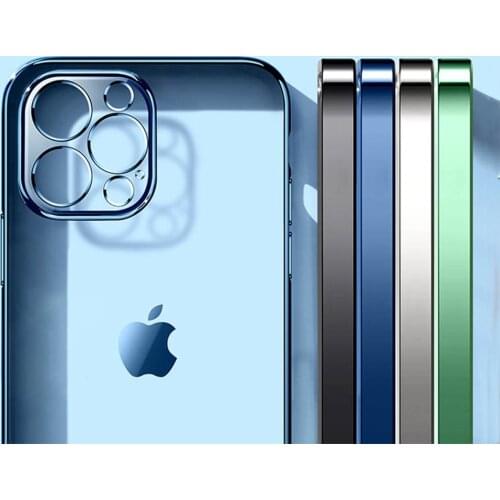 Luxury Plating Square Frame Matte Soft Silicone Case for iPhone 11 12 Pro Max Mini XR X XS 7 8 Plus SE 2020 Transparent Cover