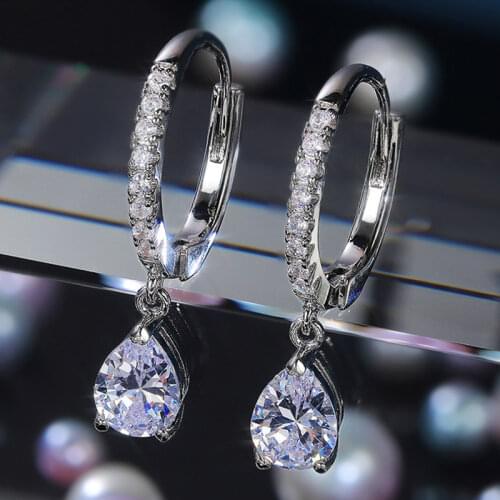 UILZ Gorgeous AAA Cubic Zirconia Water Drop Charm Women Dangle Earring Wedding Band Jewelry Silver Color High Quality Earrings