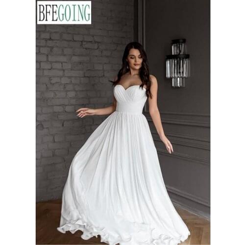 Ivory Chiffon Sweetheart Strapless Sleeveless Floor-Length A-Line Wedding Dresses Custom Made Bridal Gowns
