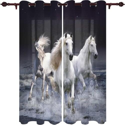 White Horse Starry Sky Sea Kids Bedroom Curtains for Living Room Window Curtains Bedroom Kitchen Gazebos Valance Room Divider