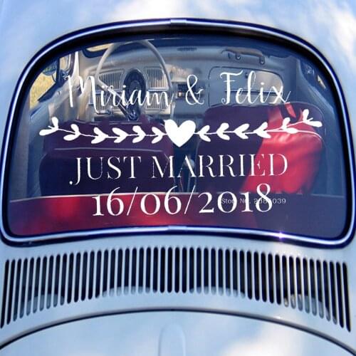 Just Married Wedding Car Decor Decal Floral Heart Custom Name Wedding Date Decals Sticker Waterproof Vinyl Window Sticker LC1282