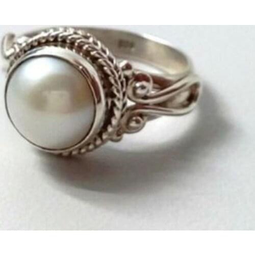 Vintage Big Simulated Pearl Ring Antique Silver Pattern RingsBride Wedding Engagement Jewelry For Women Ladies Luxury Love Gifts