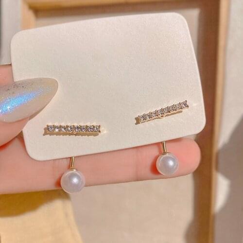 Pearl Earrings Geometry Metal Gold Earrings Shiny Transparent Zircon Female Earrings Fashion Minimalist Stud Earrings For Women