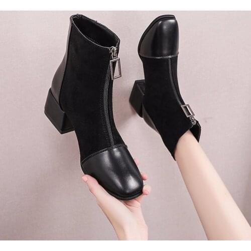 Womens Boots Autumn Boots-women Zipper Shoes Luxury Designer Booties Ladies Ankle 2020 Med Rubber Rock Fashion Fabric Solid kl0