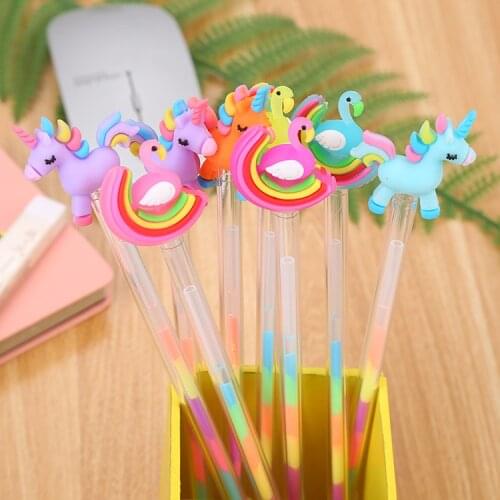 1 PCS Stationery Cartoon Cute Rainbow Swan Unicorn Lovely Text Marker Gel Pens Student School Supply Change 6 Colors