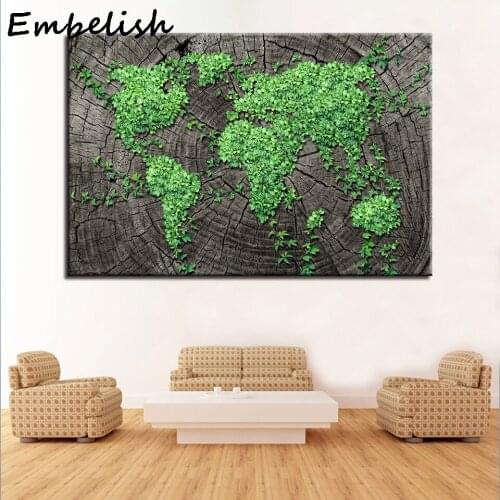 1 Pieces Green World Map Wall Art Posters For Living Room Modern Home Decor Frameworks HD Print Canvas Painting Picture