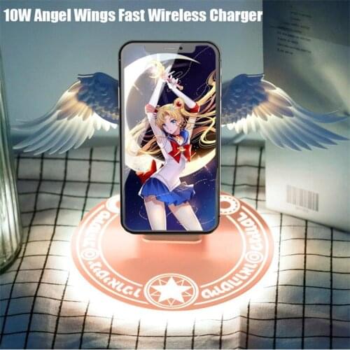 10W Angel Wings Fast Wireless Charger Universal Colorful Qi Wireless Charge Dock for iPhone11/12 Samsung Galaxy Charger Holder