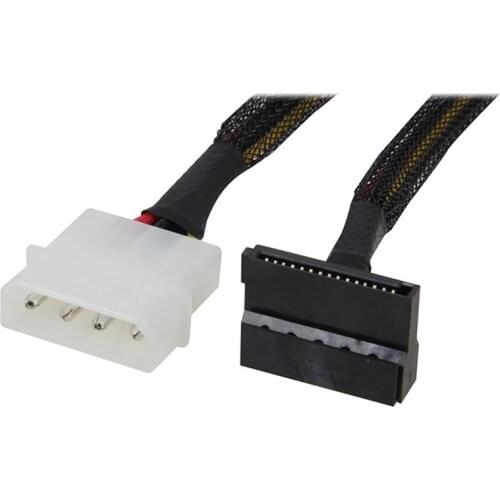 12inch Molex 4-pin Male to 2 x SATA Power 15-pin 90-Degree Splitter Cable w/Black Sleeved,ATX12V/5V & Hard Drive Disk HDD/SSD