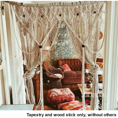 120*160cm Macrame Hand-woven Rope Tapestry Bohemian Wall Hanging Door Curtain Tapestry Nordic Style With Natural Tree Branch