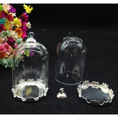 20sets/lot 38*25mm tube glass globe ordinary silver plated base 8mm cap set glass vials pendant glass bottle findings charms