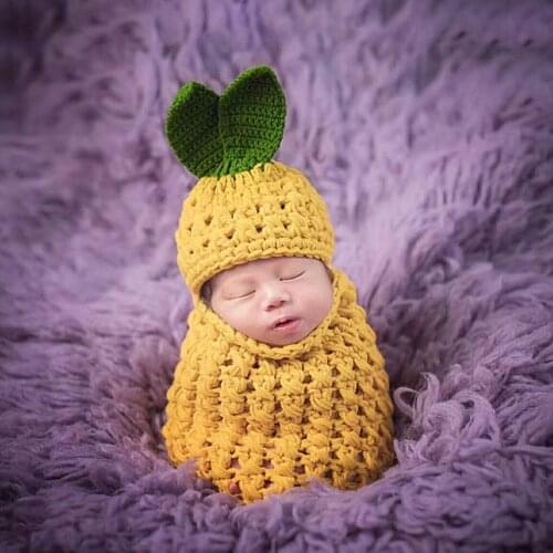 2020 New Pineapple Shape Baby Handmade Crochet Wool Knitted Adjustable Sleeping Bags Hat Set