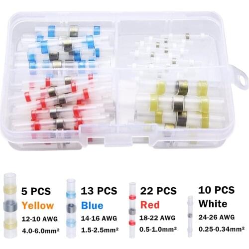 50PCS Waterproof Solder Seal Sleeve Splice Terminals Heat Shrink Electrical Wire Butt Connectors 10-26AWG Kit