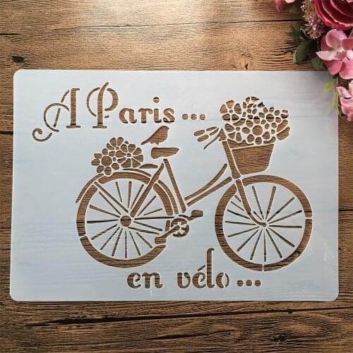 A4 29cm Bicycle Flower Words DIY Layering Stencils Wall Painting Scrapbook Coloring Embossing Album Decorative Template
