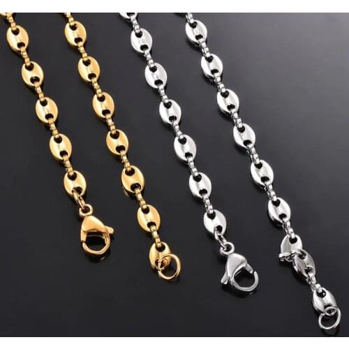 1 Piece 5MM Stainless Steel Coffee Bean Hip Hop Chains Pig Nose Punk Necklaces Men Womens Jewelry
