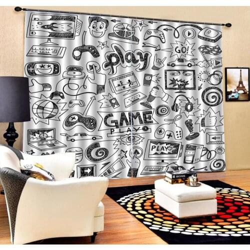 Black Curtains with hand draw curtains Luxury Blackout 3D Window Curtain Living Room Bedroom Drapes Cortina