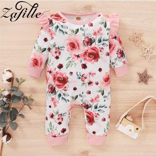ZAFILLE Baby Girl Clothes Ruffle Floral Babys Rompers Newborns Clothing 0-24 Months Autumn Winter Jumpsuit For Kids Overalls