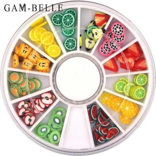 GAM-BELLE 1 Box Tiny Slices Fruit Nail Sticker Mixed Style Polymer Clay Tiny Slices Nail Art Decoration Nail Sticker Accessory