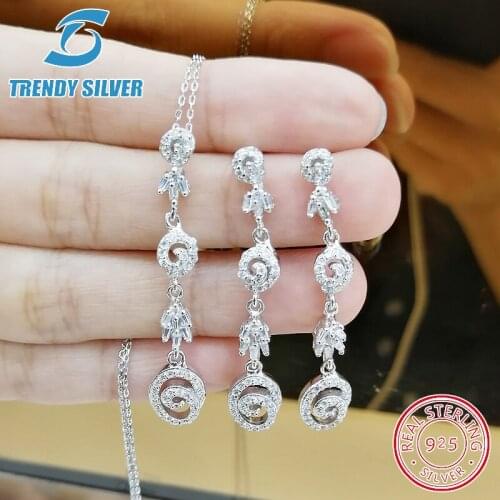 Complete pure 925 sterling silver zirconia clear CZ luxury jewelry set ring earrings for woman pendant necklace trendy design