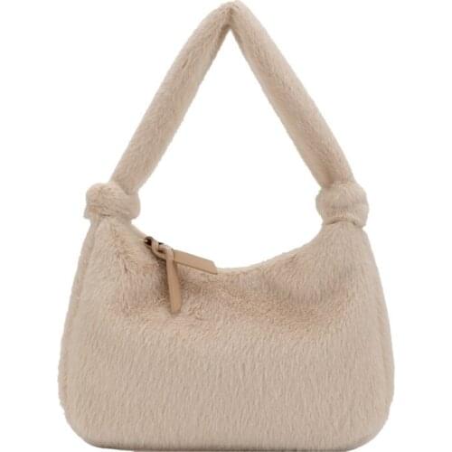 Korean Autumn And Winter Plush Pure Color Mini Bag Leisure Fashion Trend Armpit Womens Bag Net Red Foreign Style Plush Handbag