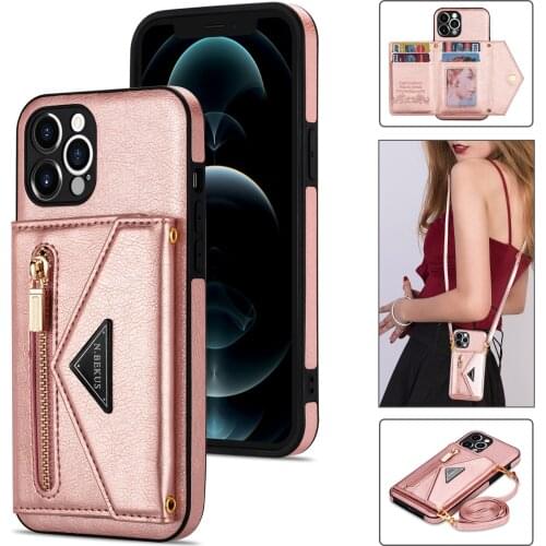Leather Crossbody Phone Case For iPhone 12 Mini 11 Pro Max XS XR Max SE 2020 8 7 6 6S Plus Premium Housing Flip Cards Bag Cover