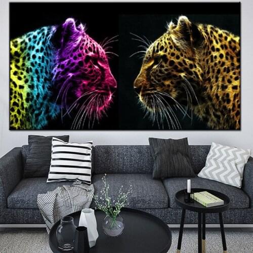 Cool Colored leopard diamond painting full square round drill 5d mosaic embroidery handwork needlework animals wall art N752