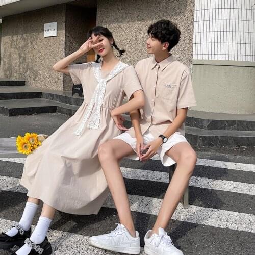 Couples wear new summer 2021 lace patchwork dress couples clothes couples clothing