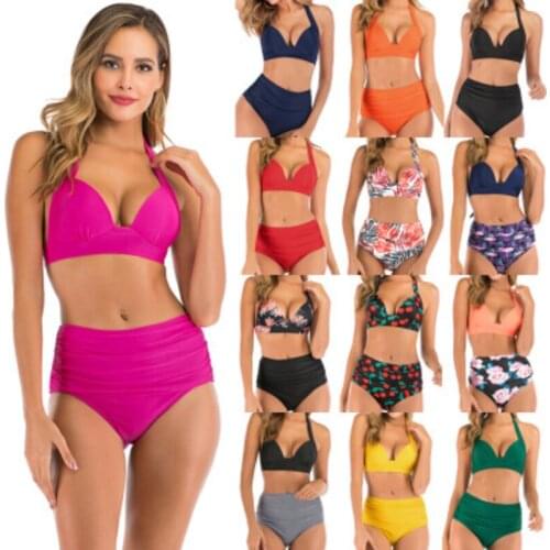 2021 New Sexy Womens Swimsuit Solid Color High Waist Split Fashion Beach Party Biki Summer Swimming Suit