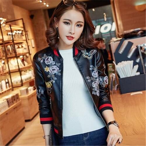 New spring women faux leather bomber jacket black women leather jacket plus size 4XL jaqueta de couro feminina HH013